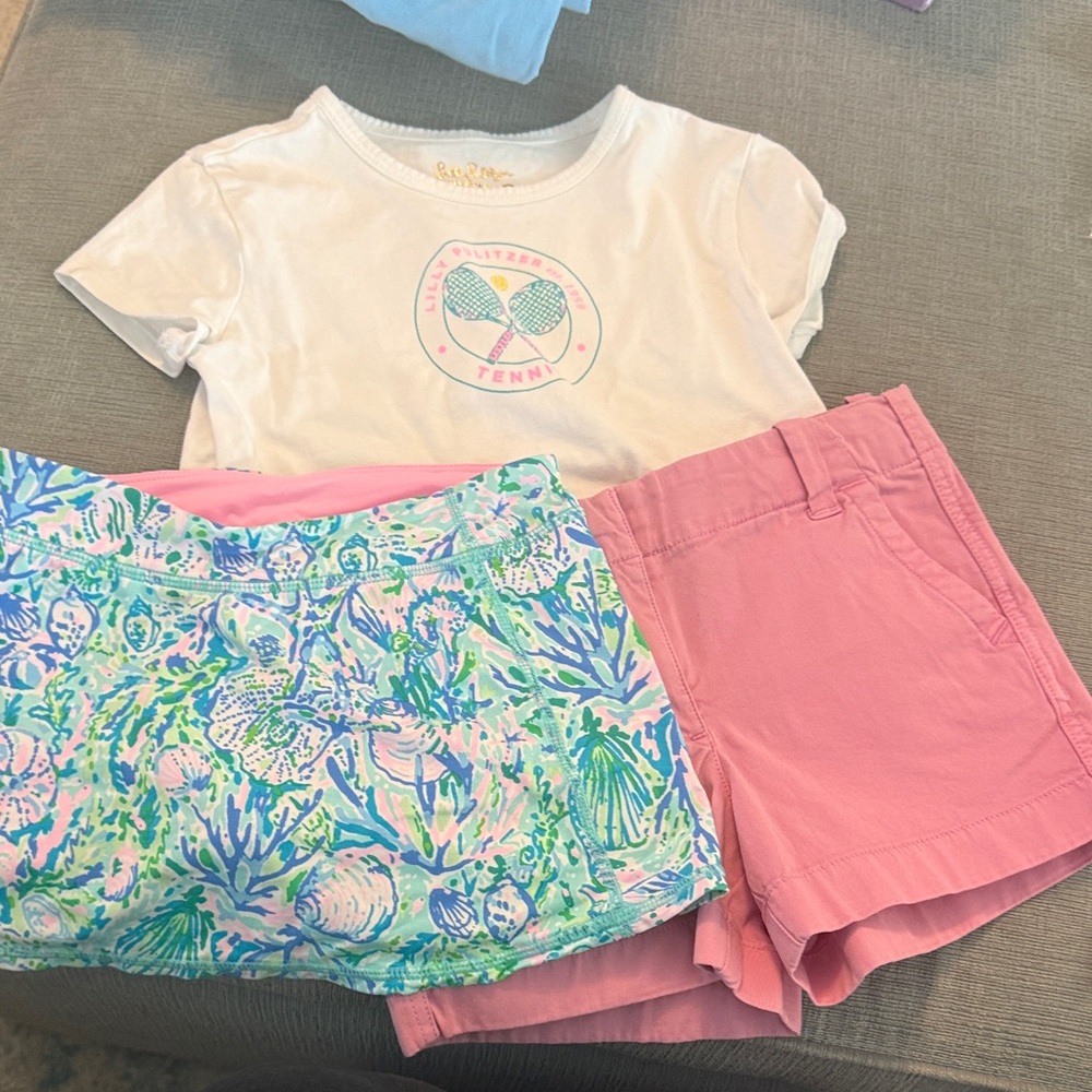 Lilly Pulitzer White Tee with Pink and Blue Shorts Set
